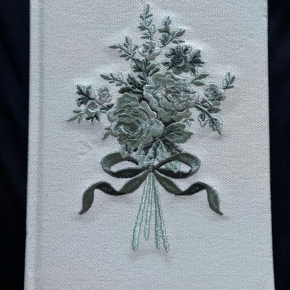 Embroidered Bouquet Linen Journal - Sage Green Floral
